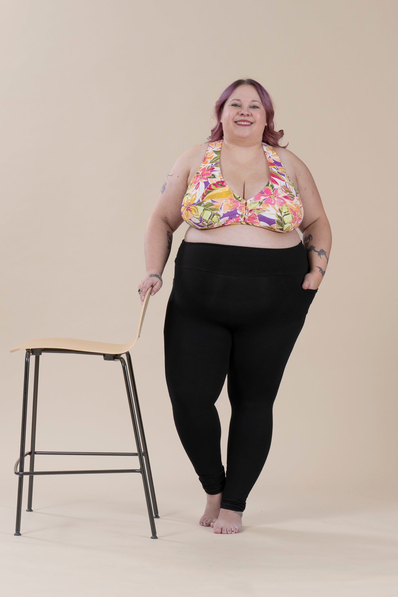 BomBom mustat plus size leggingsit korkealla vyötäröllä ja taskuilla